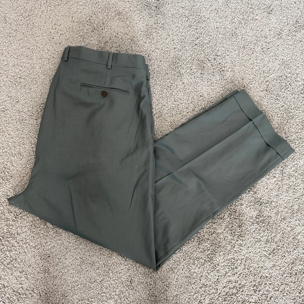 Heritage Gold‎ Mens Super 130s Wool Pleated Cuffed Pants Green Size 41